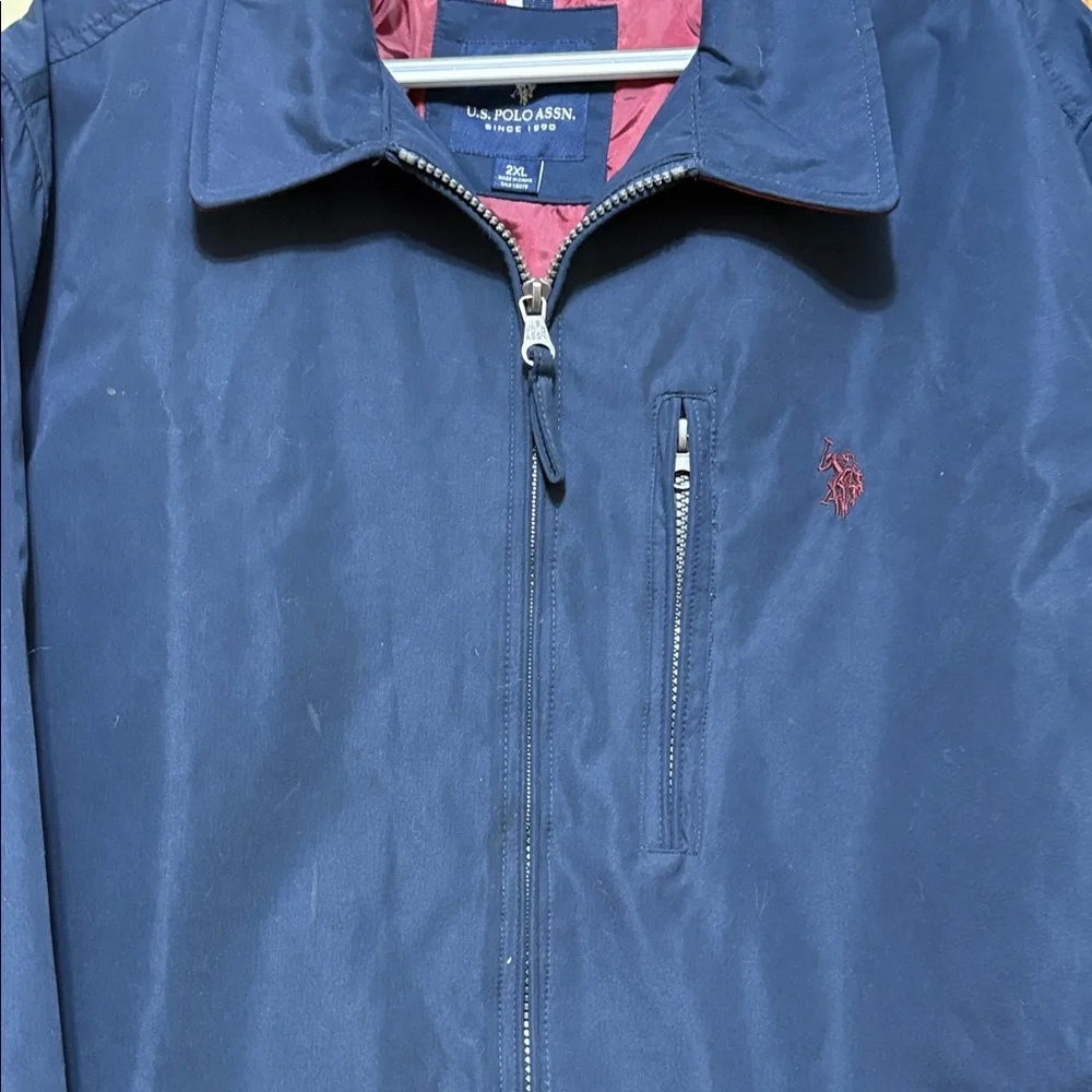U.S. Polo Assn Mens 2XL Navy Windbreaker Jacket Red Lining Full Zip Lightweight